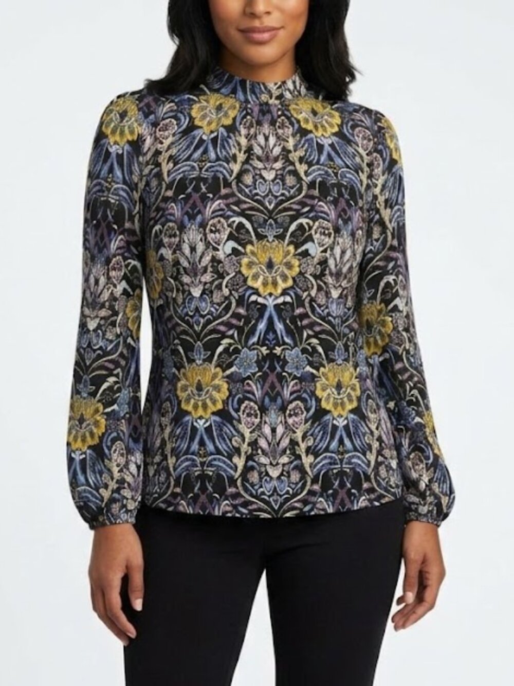 BYdesign Dark Floral Paisley Mock Neck Blouse - Boho Maximalist Whimsigoth XL